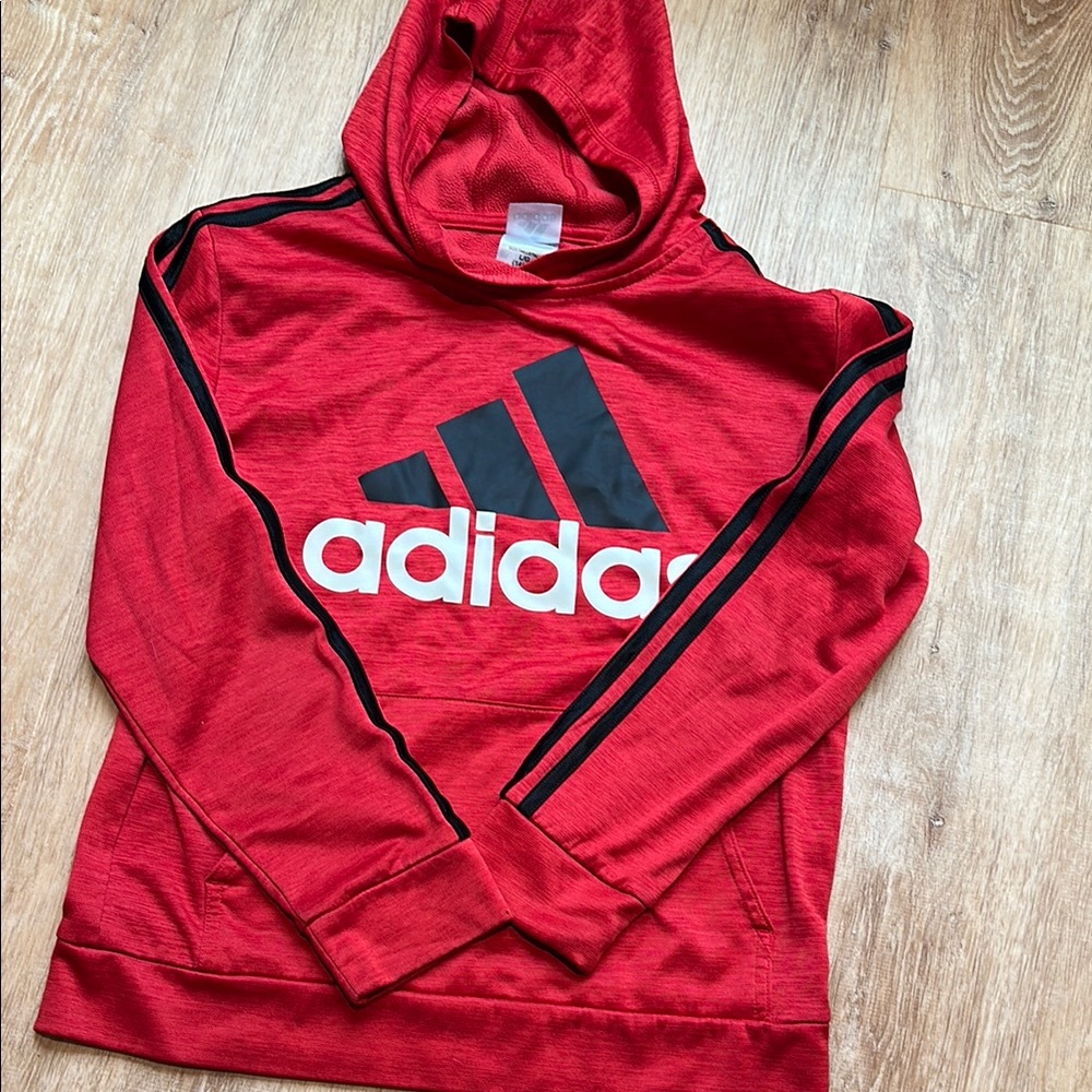 Adidas Red and Black Logo Hoodie Sweatshirt Youth Size L 14-16